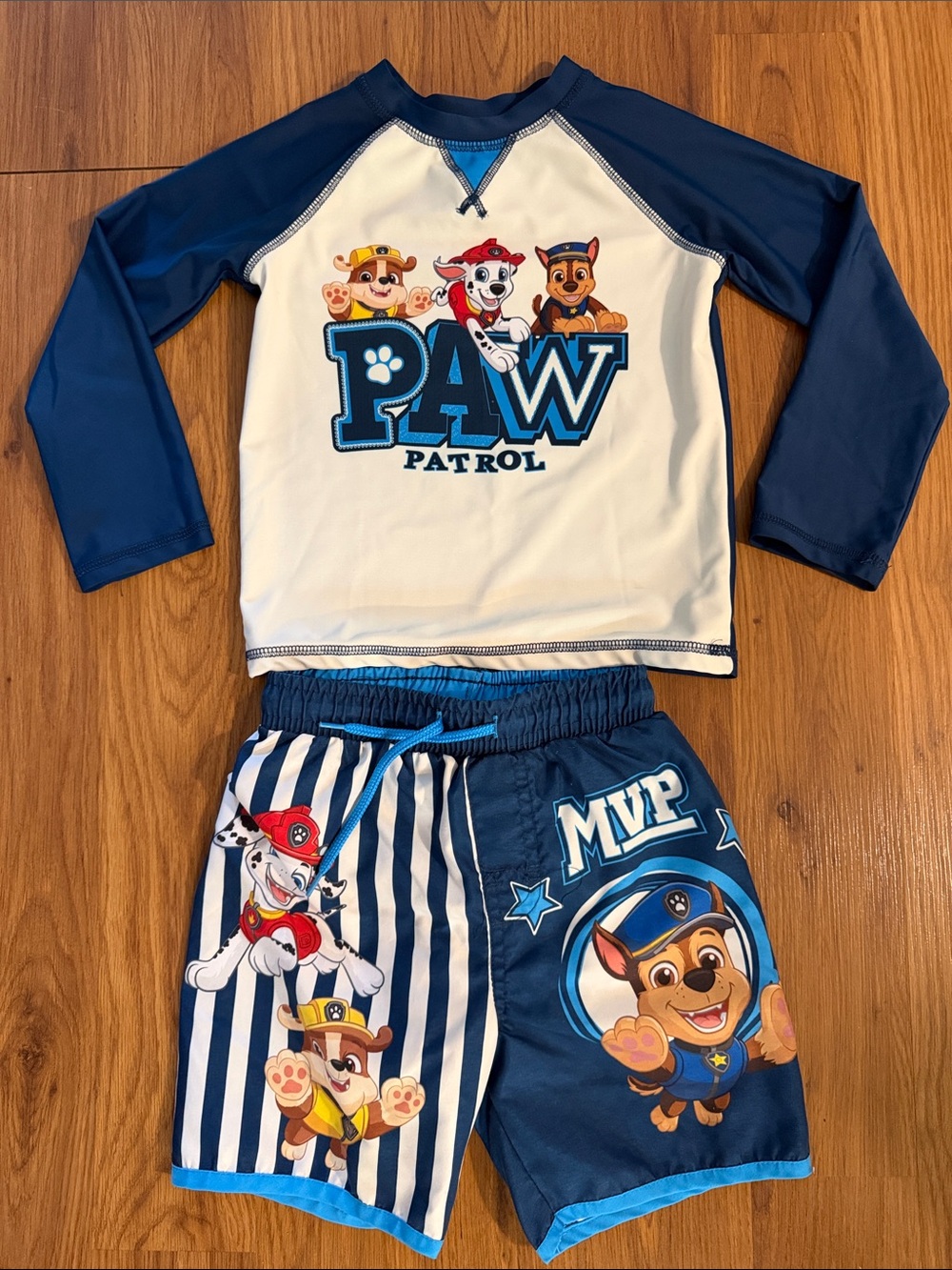 Paw Patrol Navy and White Long-Sleeve Rash Guard Set